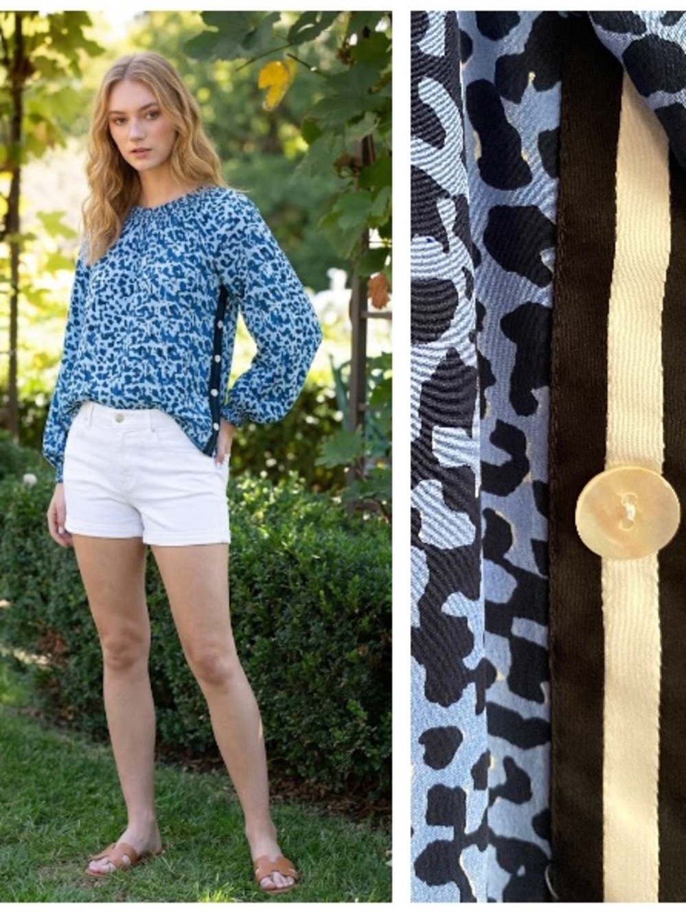 Rungolee Silk Blue Leopard Print Savannah Full Sleeve Blouse XS